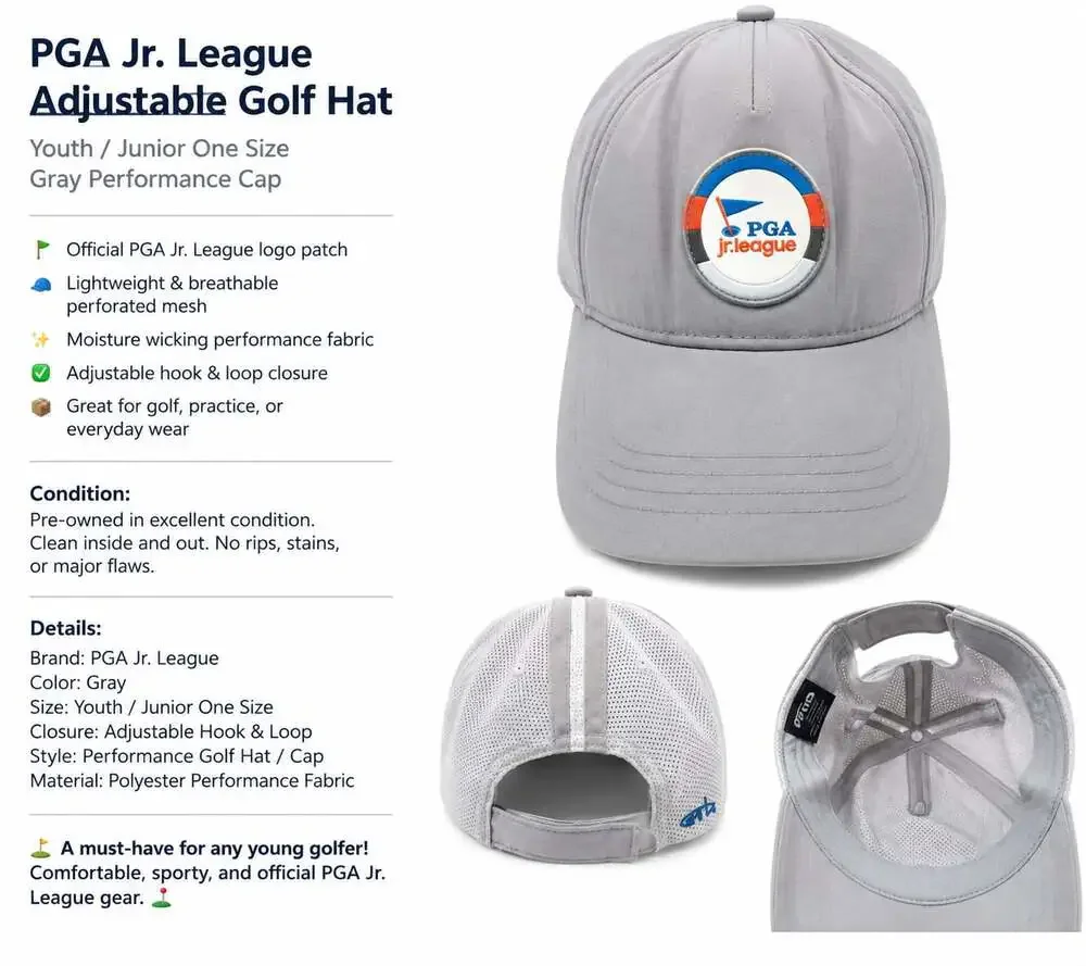 PGA Jr. League Youth Adjustable Performance Golf Hat Gray